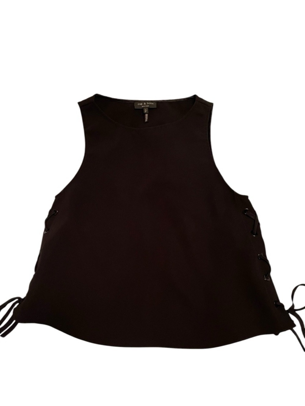 Rag & Bone Women’s Black Tank Top Eliza Side Lace-Up Sleeveless Sz Small